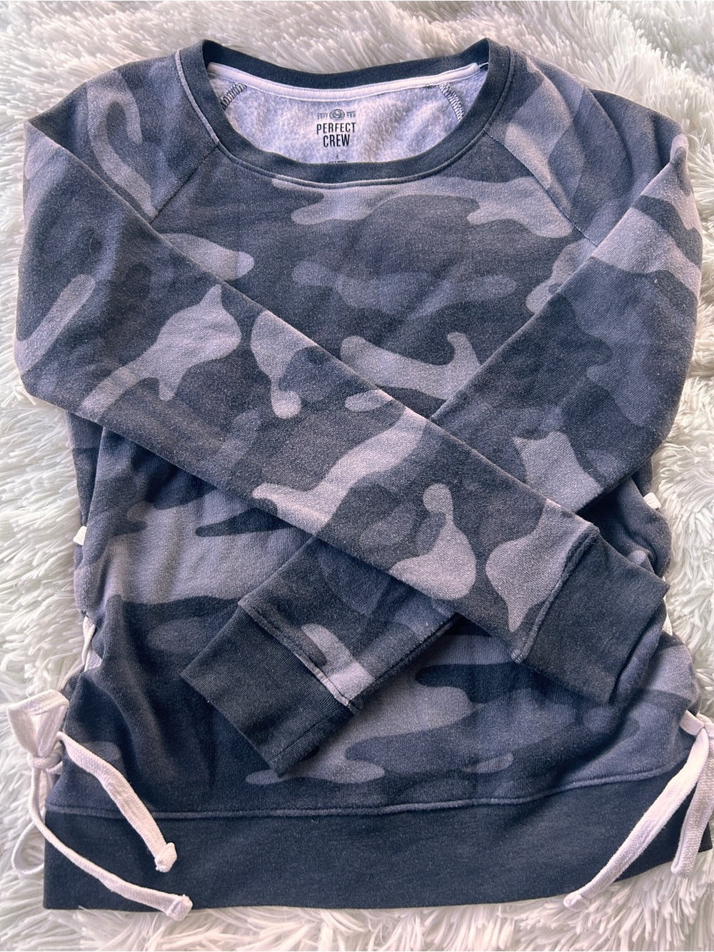 Perfect Crew Black & Grey Camo Sweatshirt with Ties on the Side - Size Small